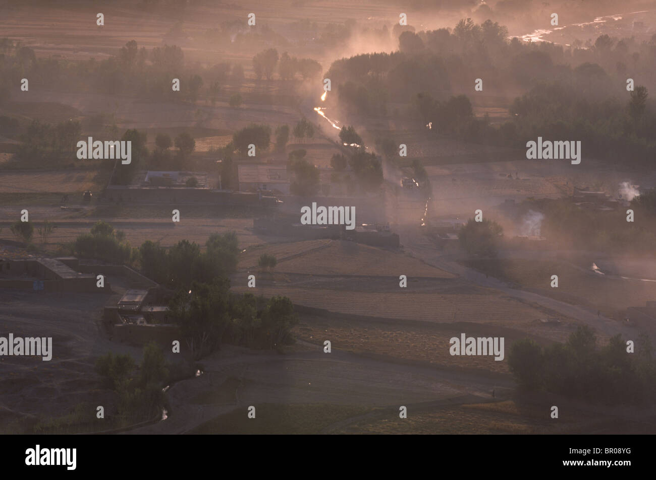 Dawn light reflects off the Bamiyan river in the Bamiyan Valley, the Hazarajat, Afghanistan. Stock Photo