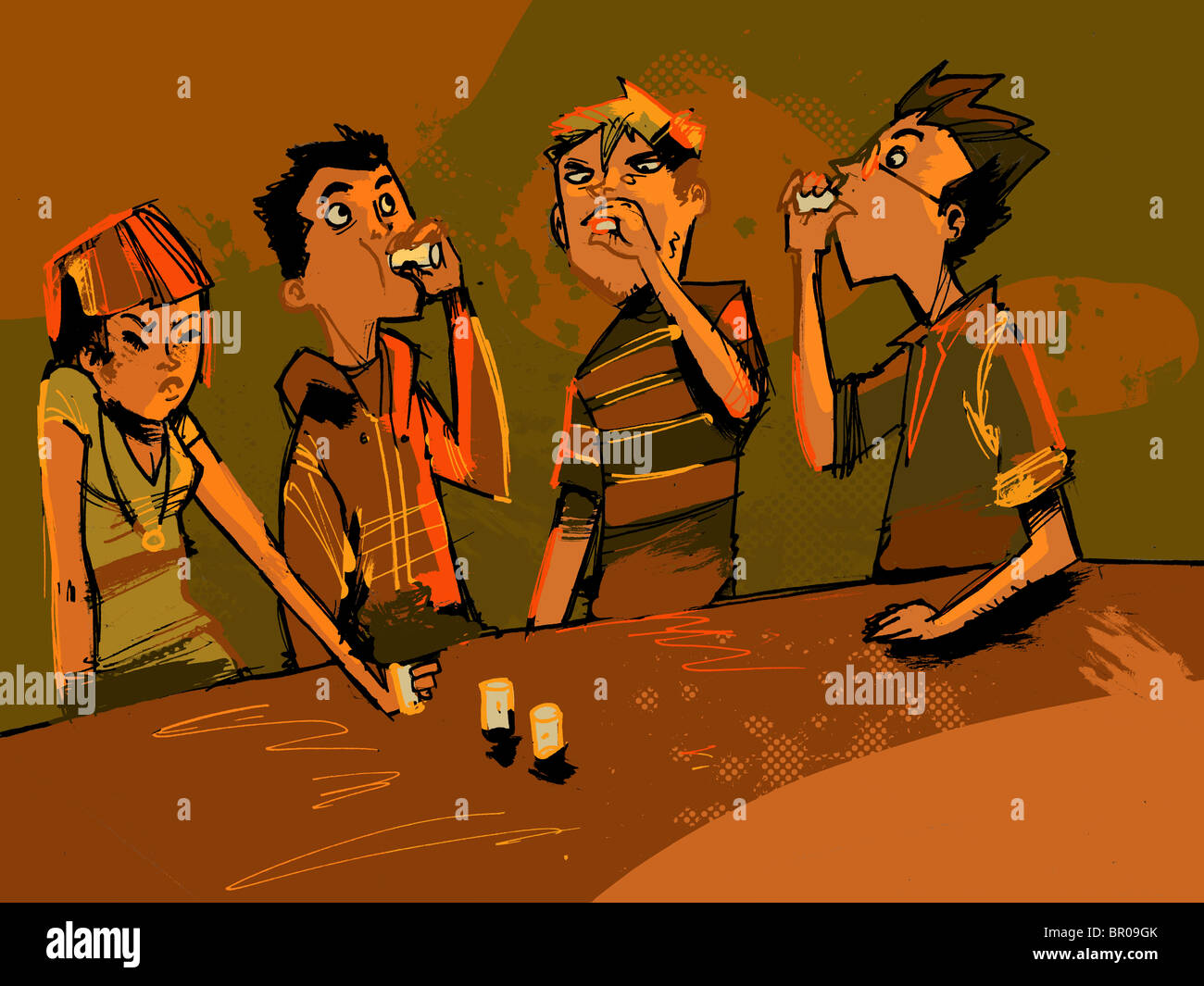 Me And My Friends At The Table Doing Shots A group of people doing shots at a bar Stock Photo - Alamy