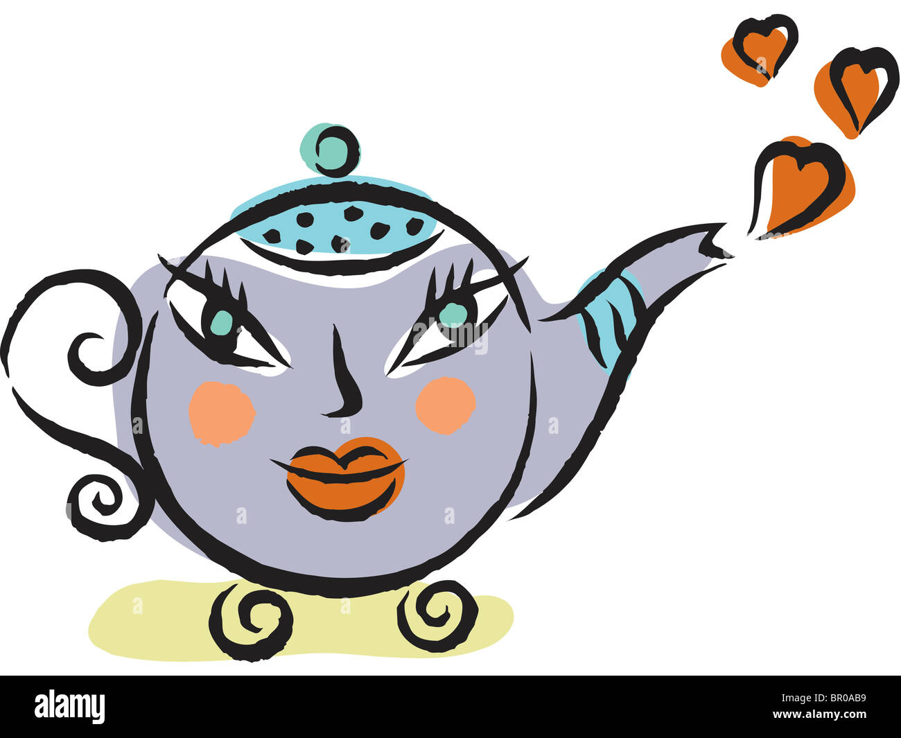Teapot with face and hearts Stock Photo Alamy
