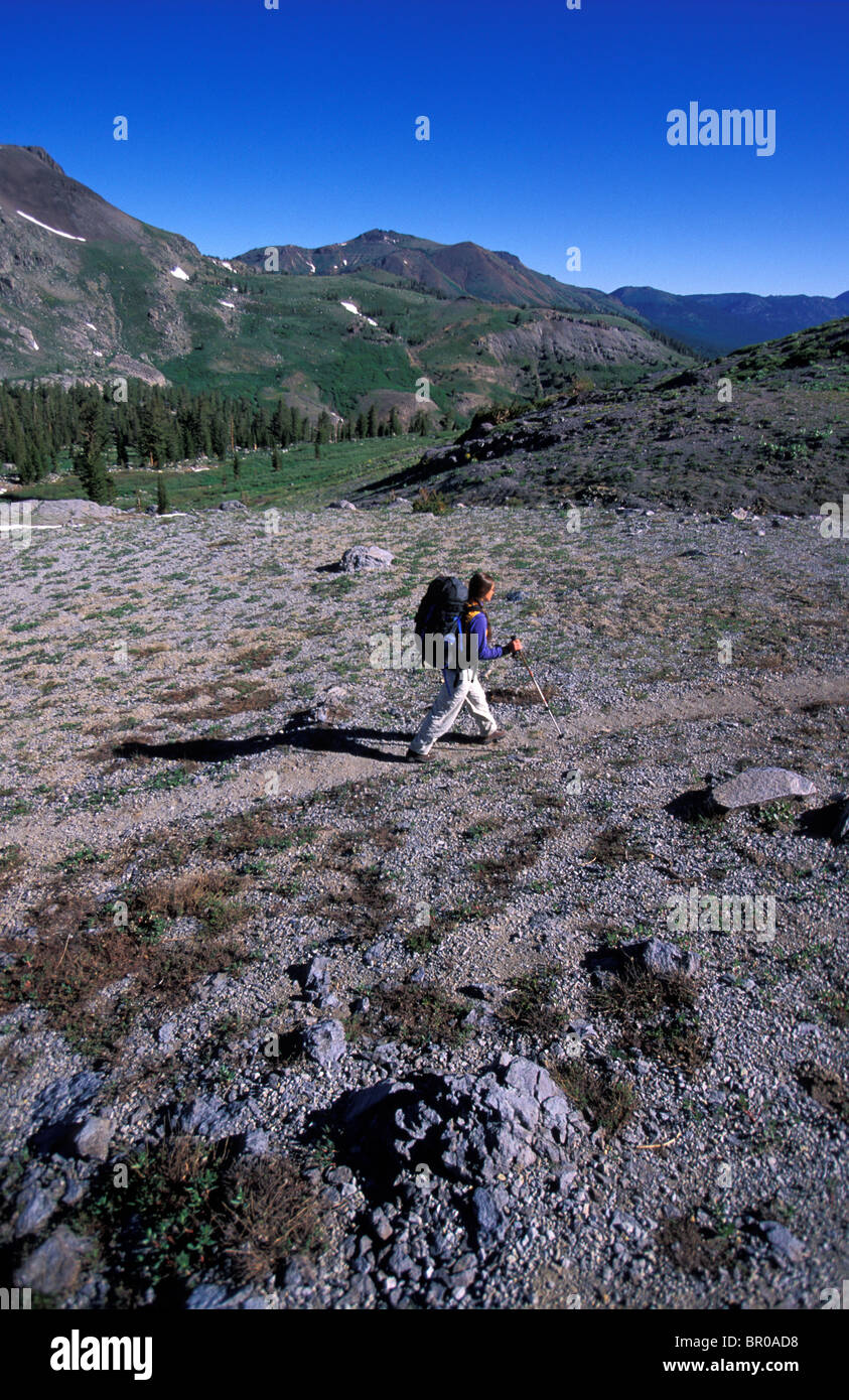 A woman hiking on a trail in the backcountry Stock Photo - Alamy