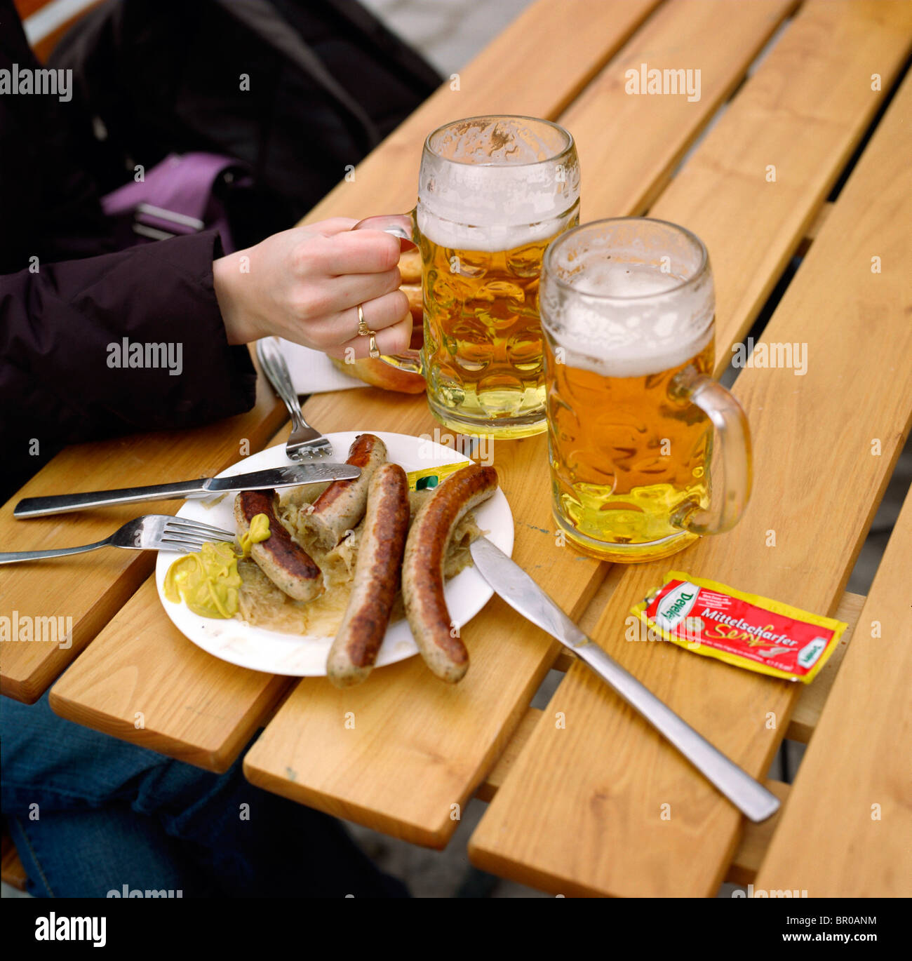 German beer and sausages Stock Photo Alamy