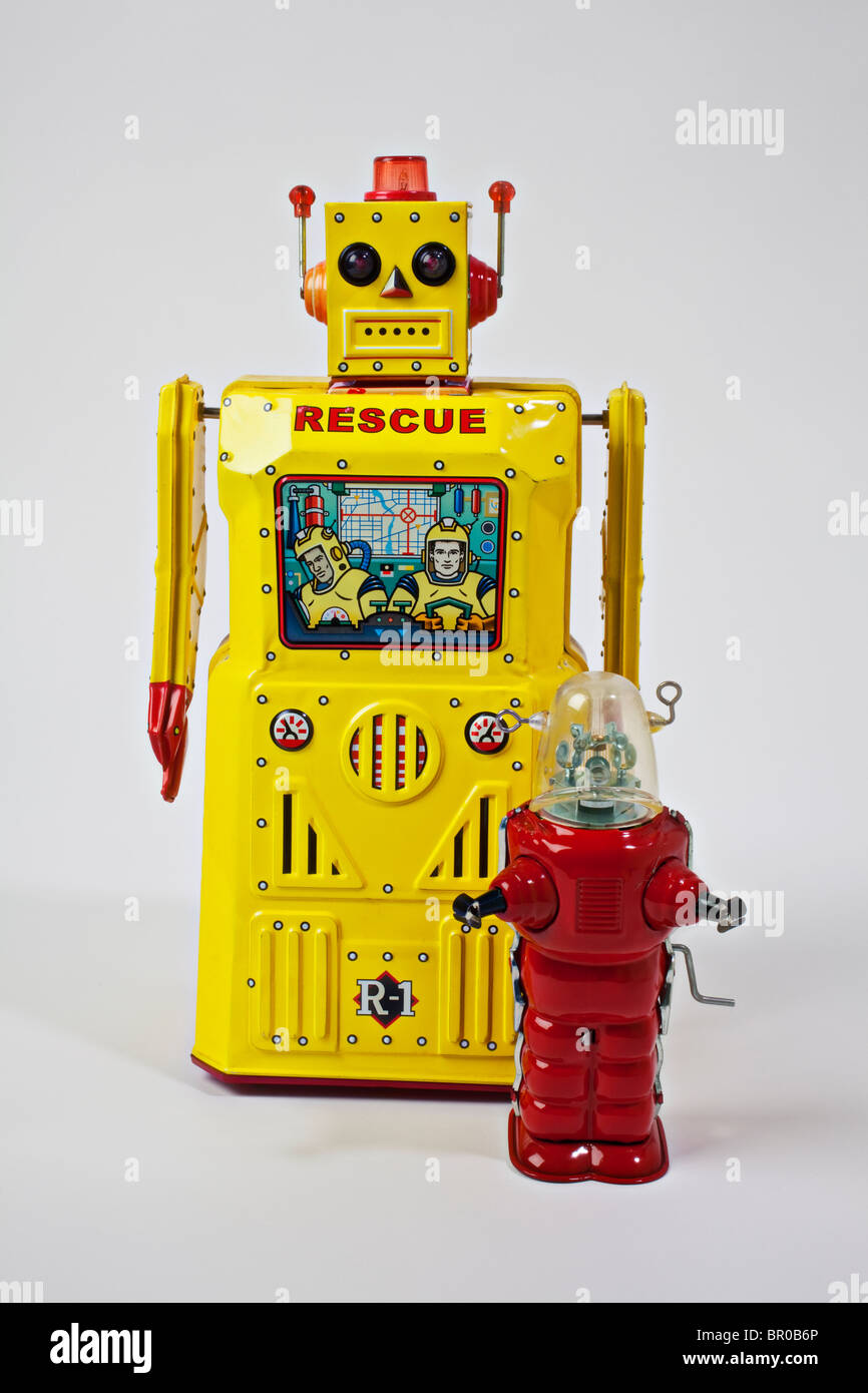 Two toy robots Stock Photo