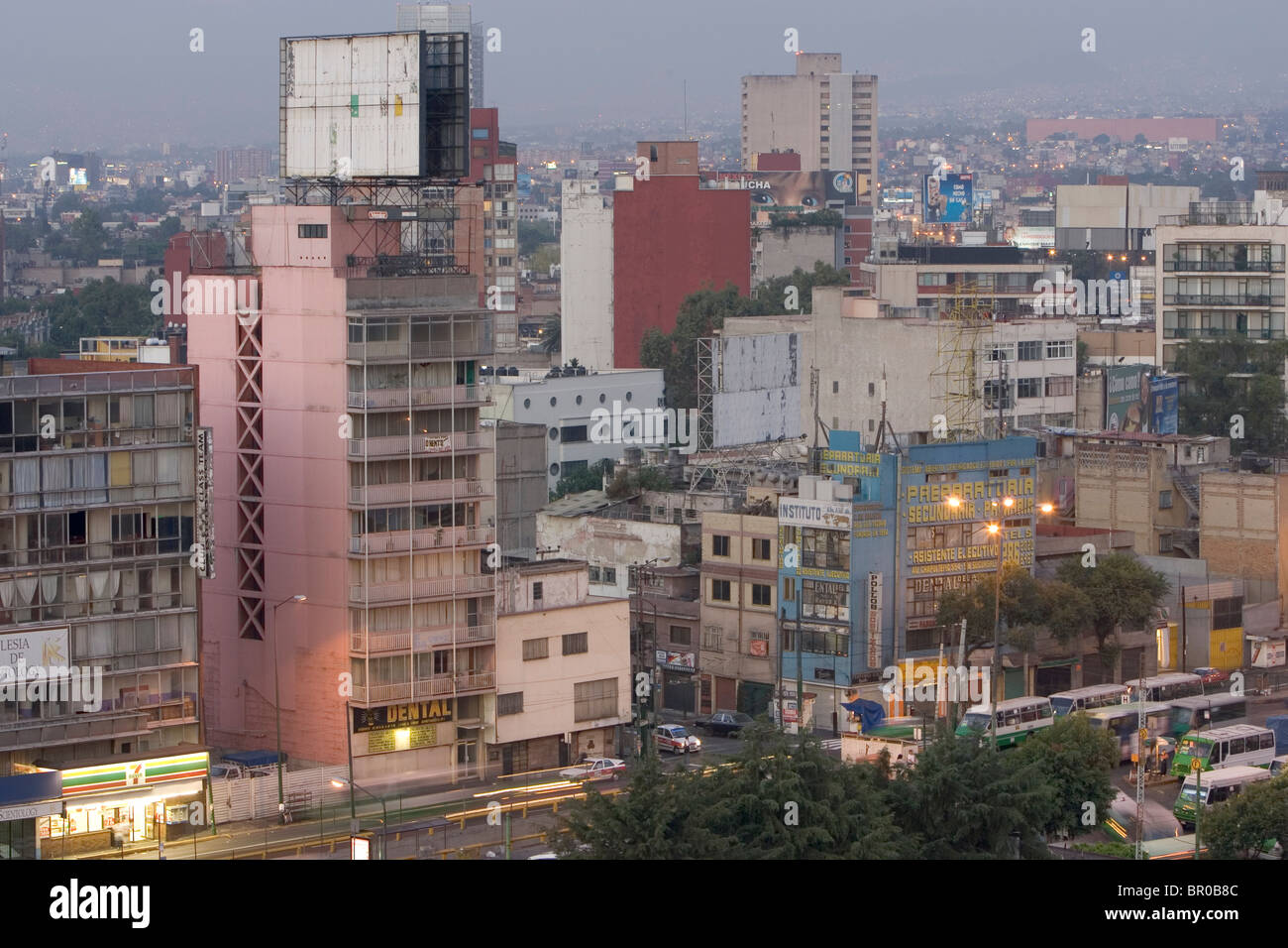 Buildings in downtown Mexico City that are vulnerable to an earthquake. Stock Photo
