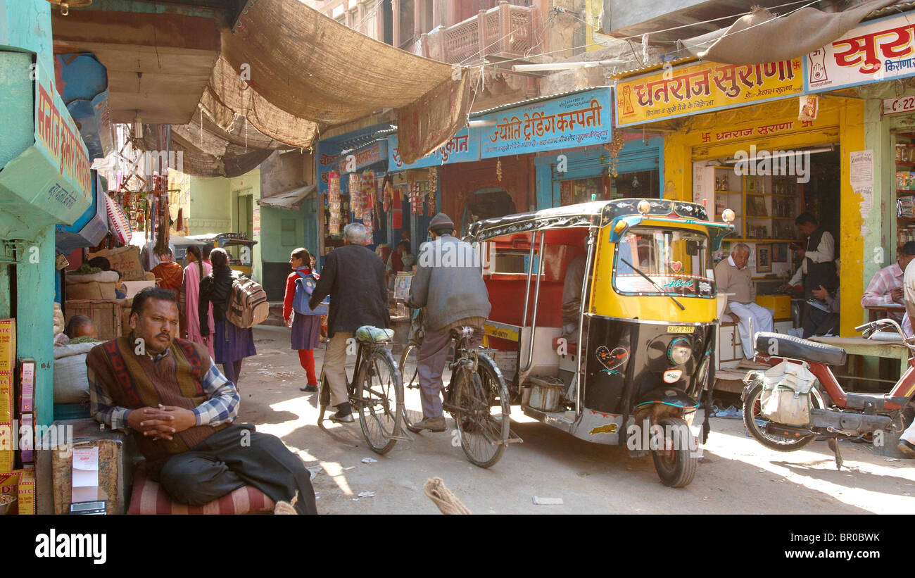 Street scene at the spice market, Bikaner Stock Photo