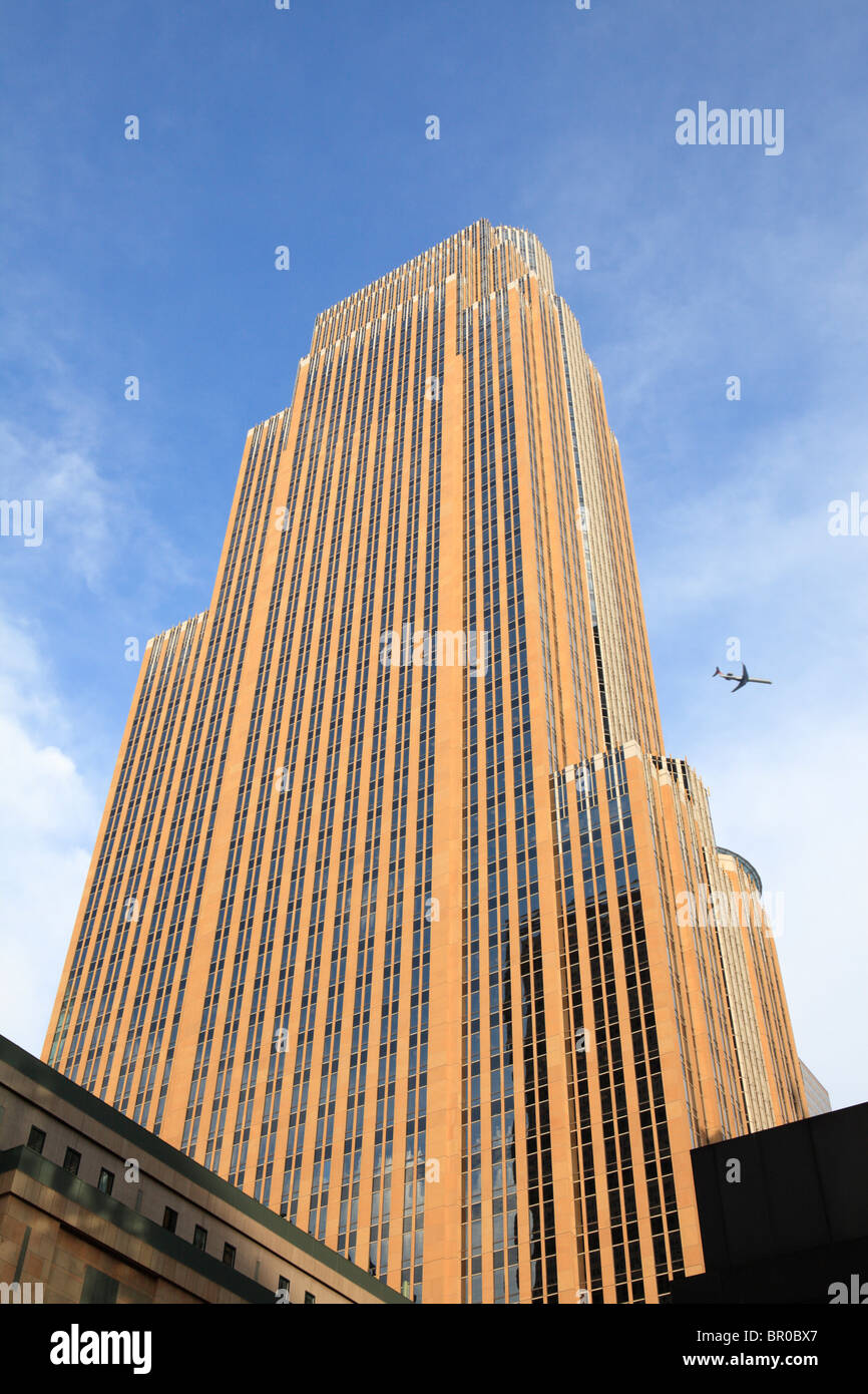 View looking up at the Wells Fargo Center (formerly know as Norwest Center) in Minneapolis, Minnesota, designed by Cesar Pelli. Stock Photo