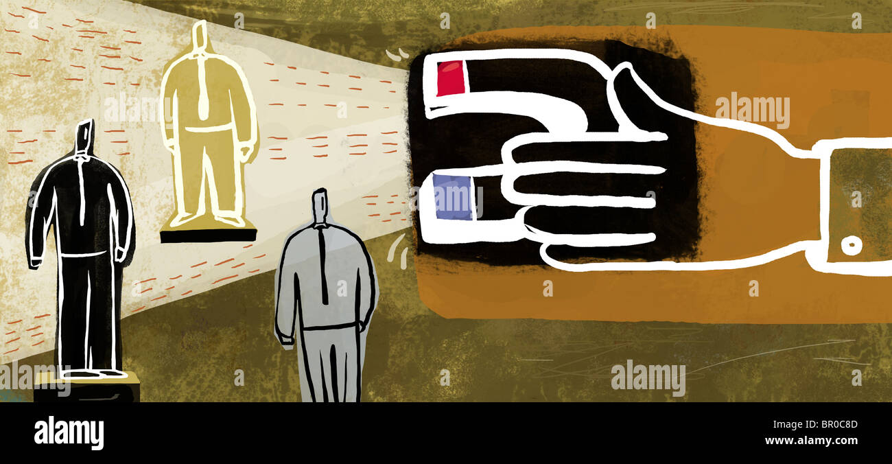 Illustration of a huge magnet attracting customers Stock Photo