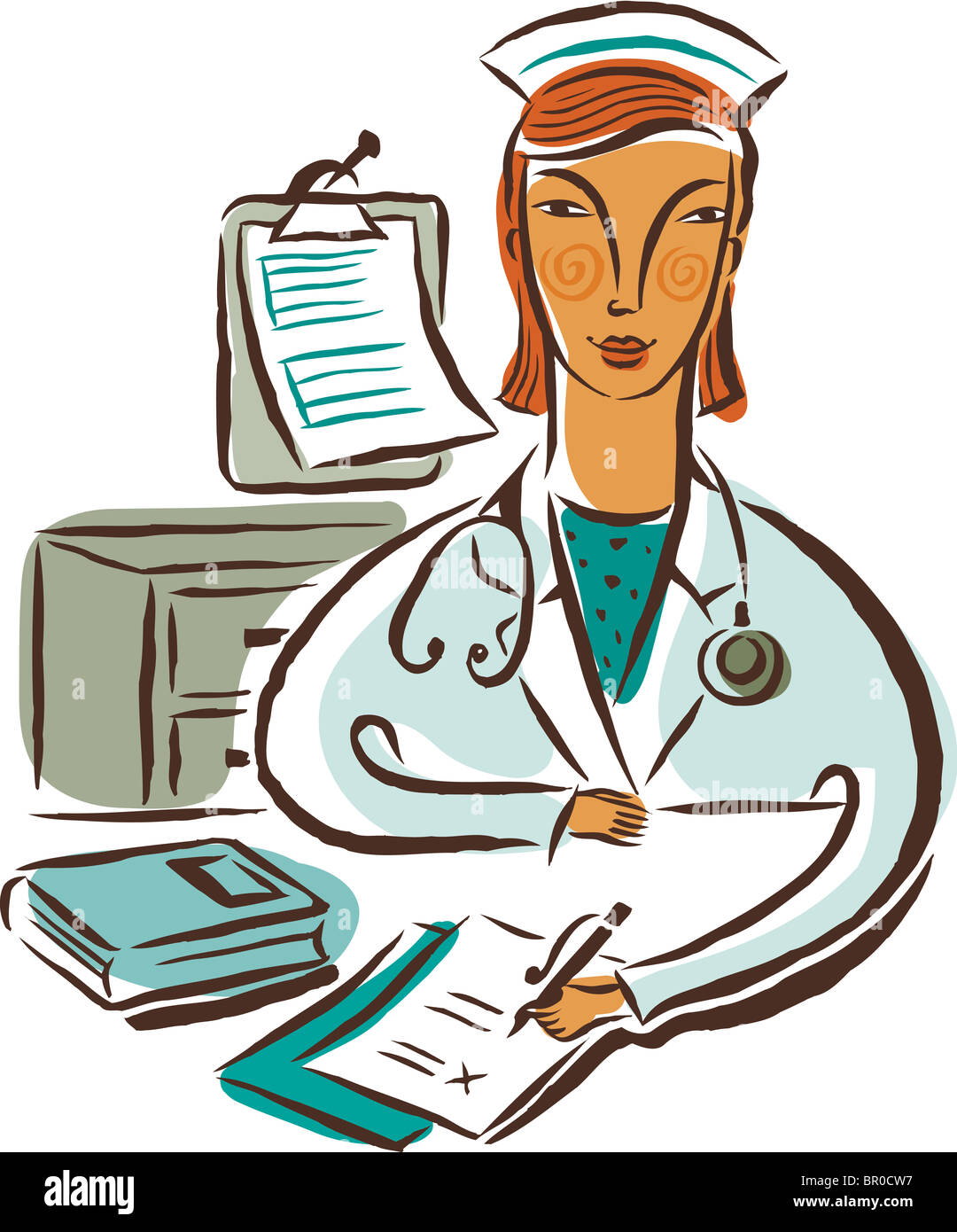 A nurse writing information on a document Stock Photo