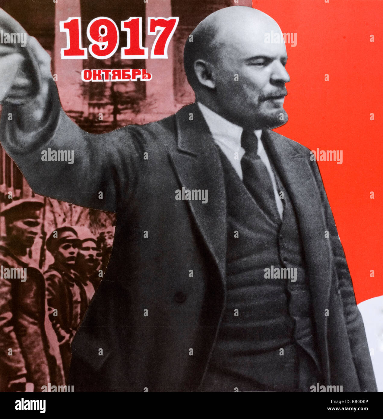 A Soviet poster commemorating the October revolution of 1917. Lenin defining the course of the Russian Revolution. Stock Photo