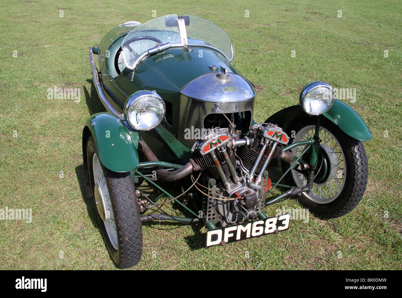 Vintage Morgan three wheel sports car. Stock Photo