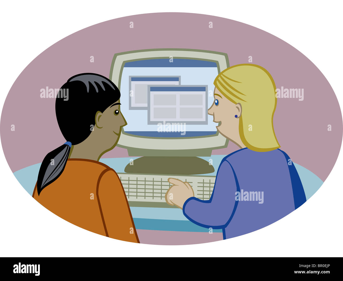 Using Another Computer One woman showing another woman how to use a computer program Stock ...