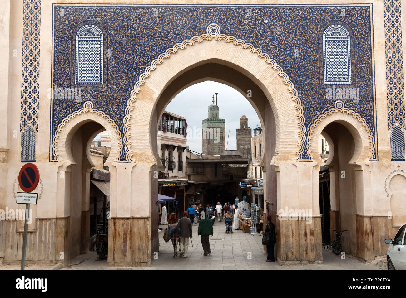 Bab Boujloud The Blue Gate Blue Zellij Tiles Fez Fes Morocco Stock