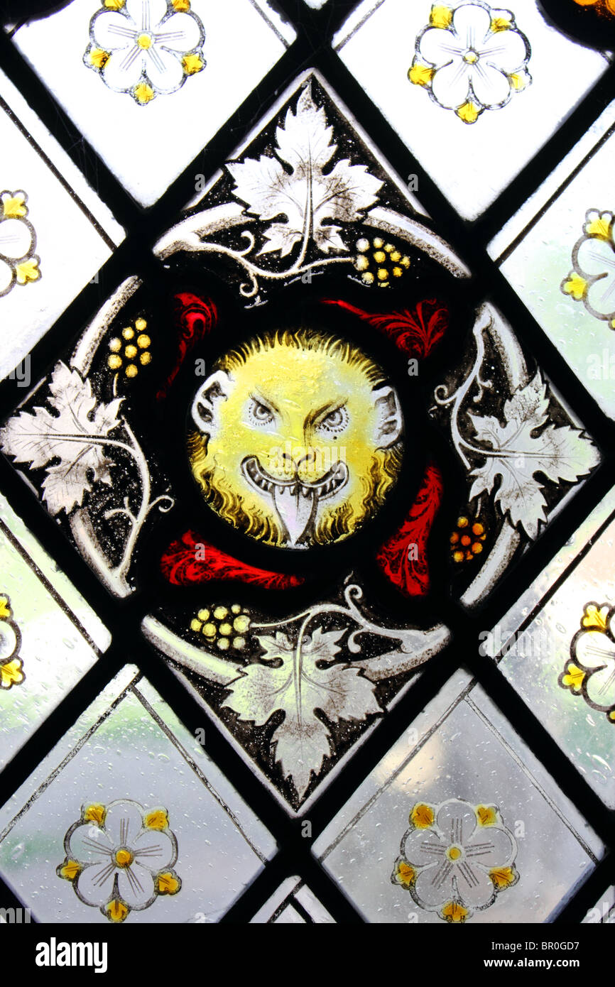 Medieval stained glass, Gloucester Cathedral, Gloucestershire, England