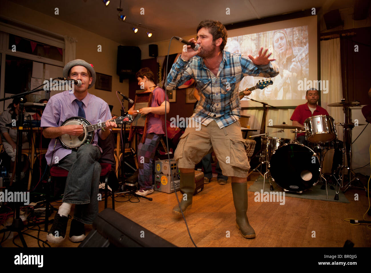 Welsh band TWMFFAT performing in a gig at the National Eisteddfod of