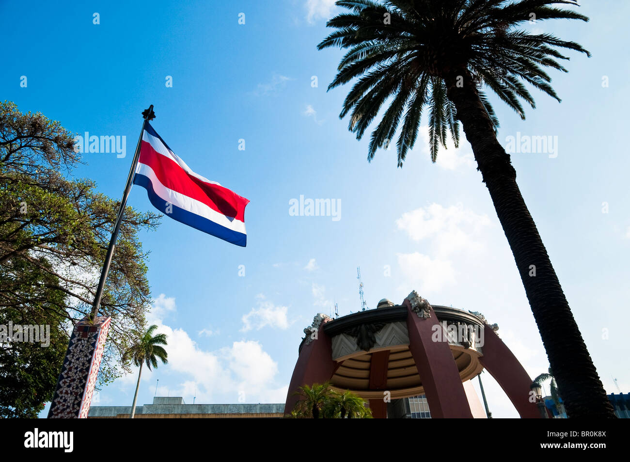 CostaRican national flag in the central square of Sanjosé, Costa Rica