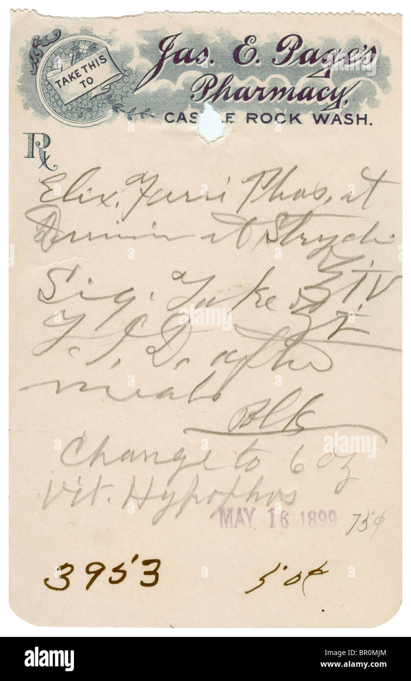 A vintage medical prescription Stock Photo - Alamy