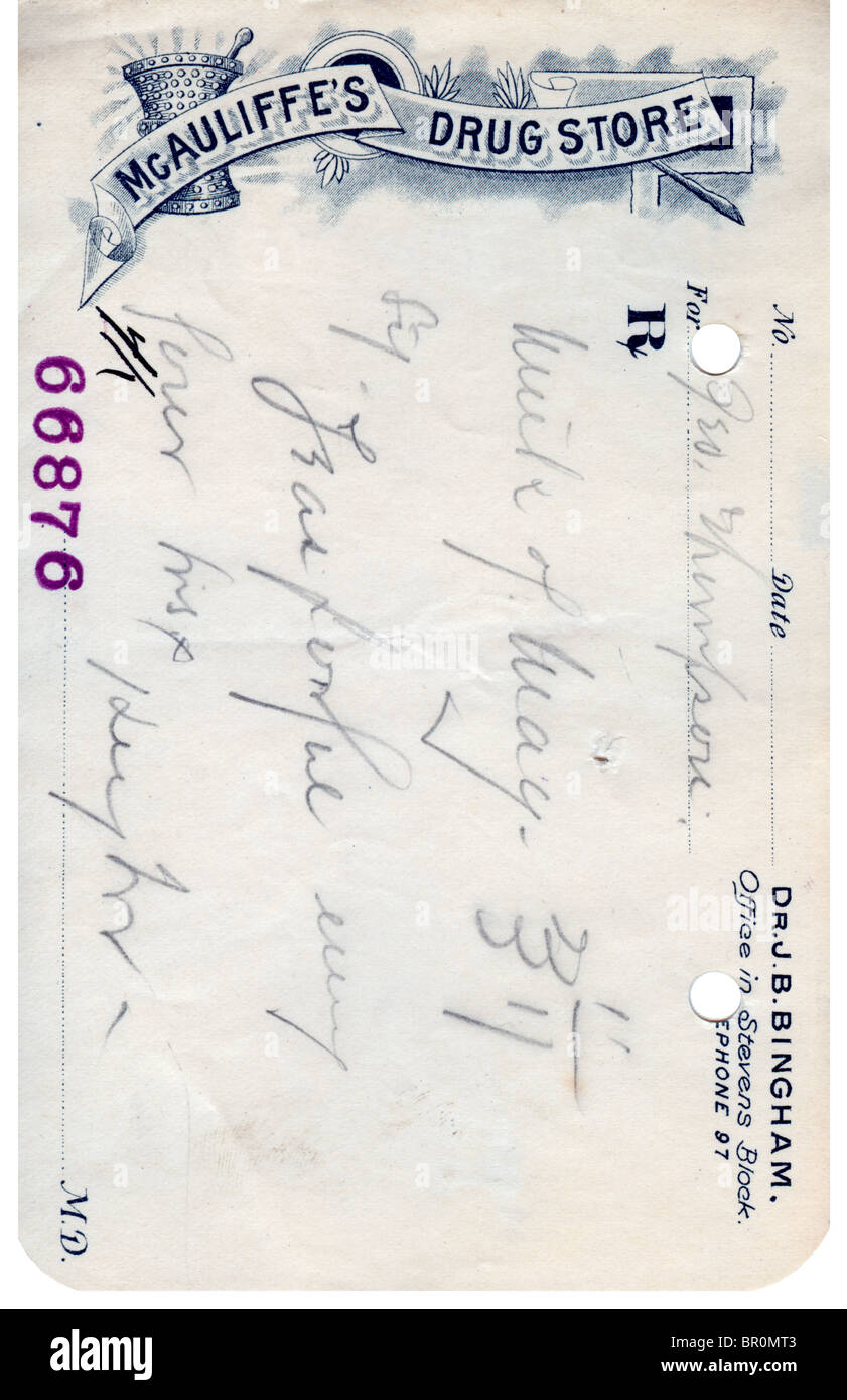A vintage prescription from a drug store Stock Photo - Alamy