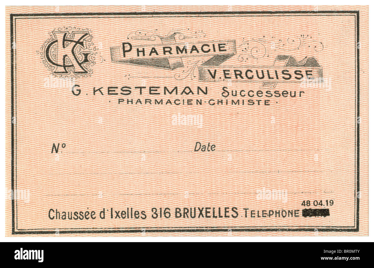 A vintage Belgian medical pharmacy label Stock Photo