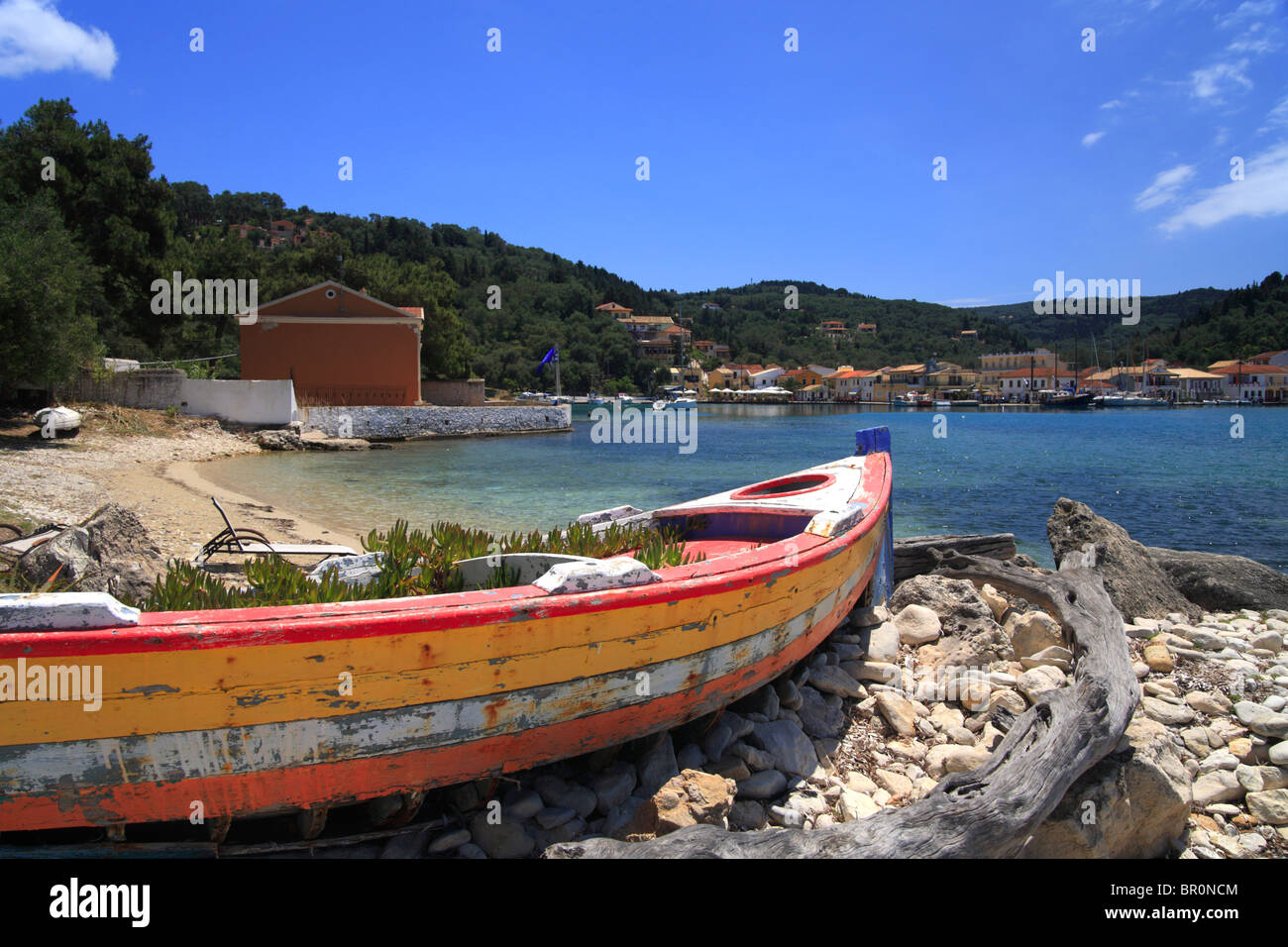 Lakka harbour Paxos island, Ionian Islands, Greece. An undiscovered Greek holiday destination. Stock Photo