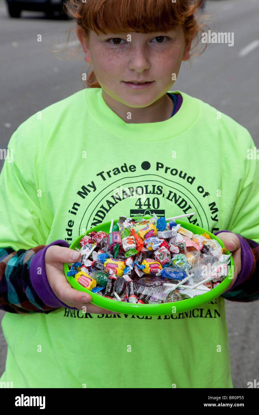 Child with Candy Collected at Labor Day Parade Stock Photo Alamy
