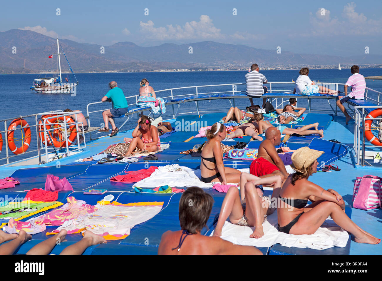 boat trip from Fethiye to the 12 islands, Turkish Aegean Sea, Turkey Stock Photo