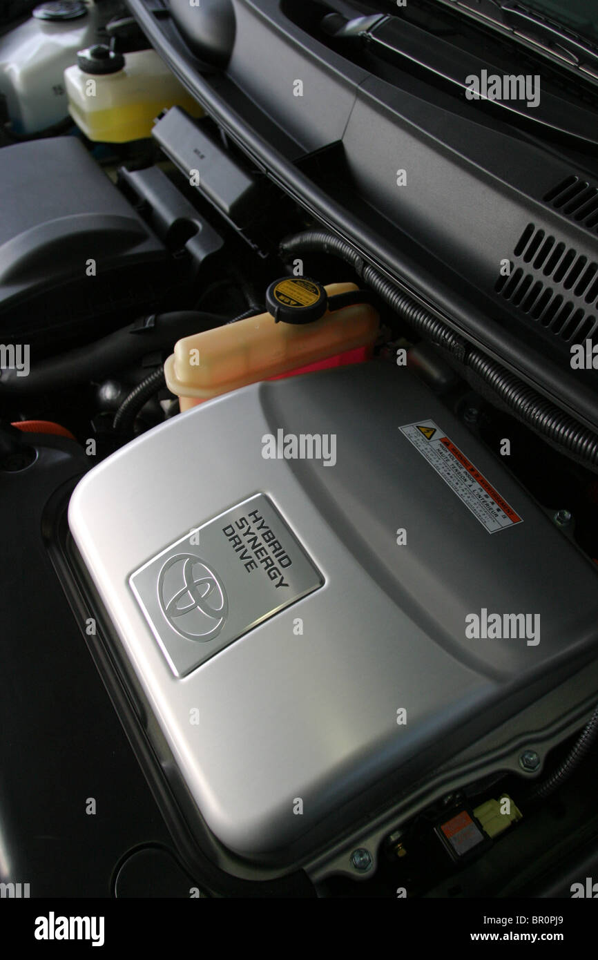 Hybrid Synergy Drive engine on a Toyota Prius car. Stock Photo