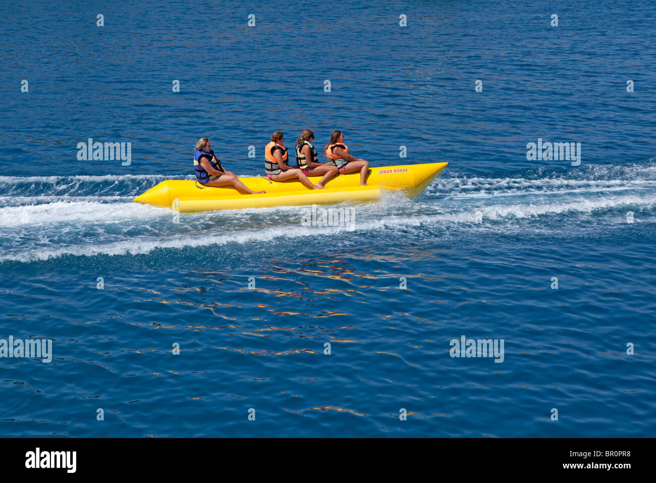 banana boat near Fethiye, Turkish Aegean Sea, Turkey Stock Photo