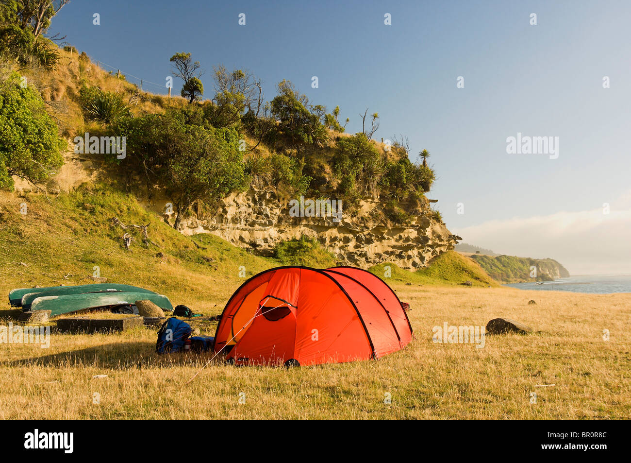 New Zealand, South Island. Hilleberg tent at the beach by the mouth of the  Hurunui River Stock Photo - Alamy
