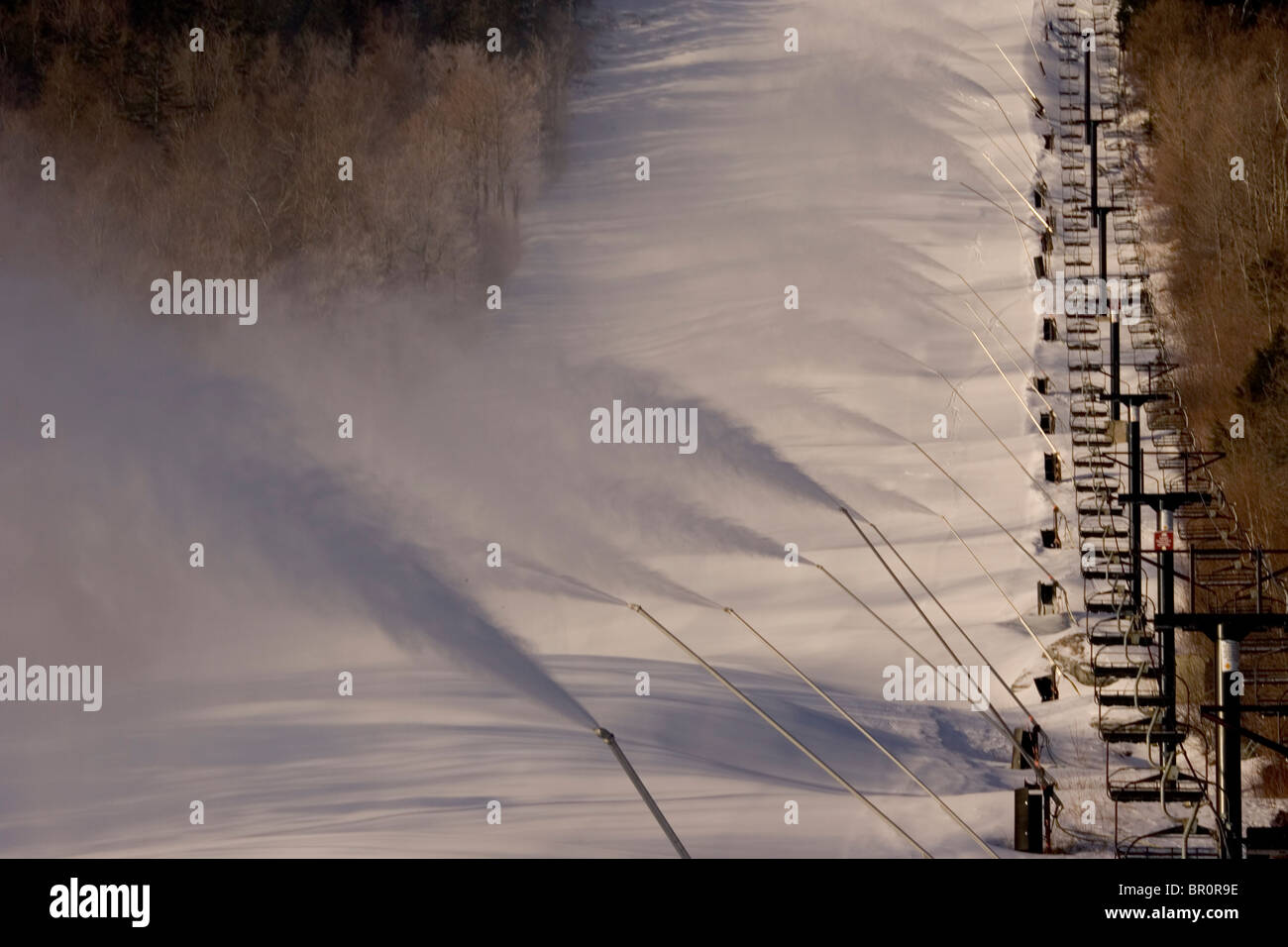 Snow making at Sunday River Ski Resort in Bethel, Maine. Stock Photo