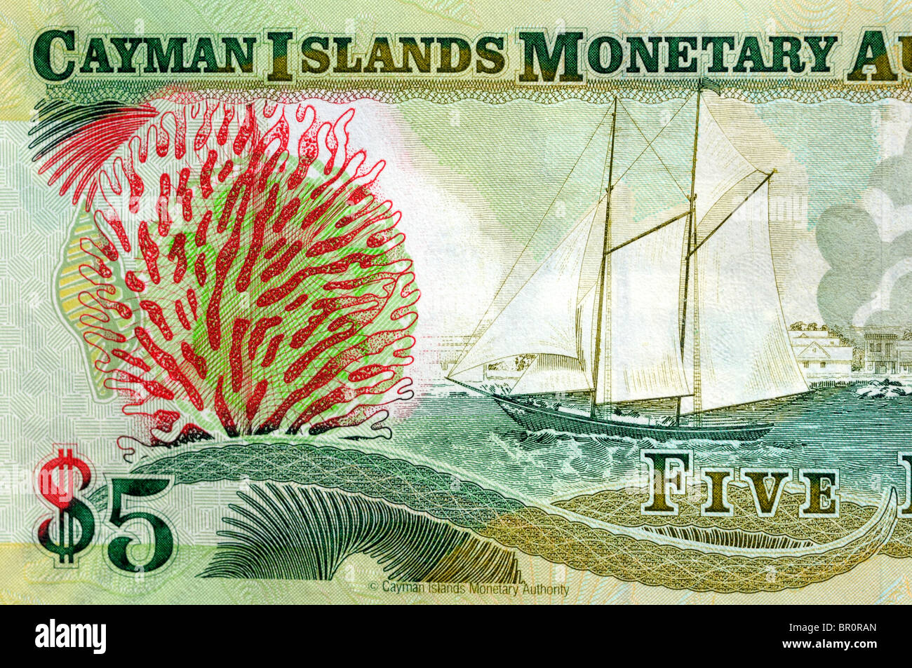 Cayman Islands Five 5 Dollar Bank Note. Stock Photo