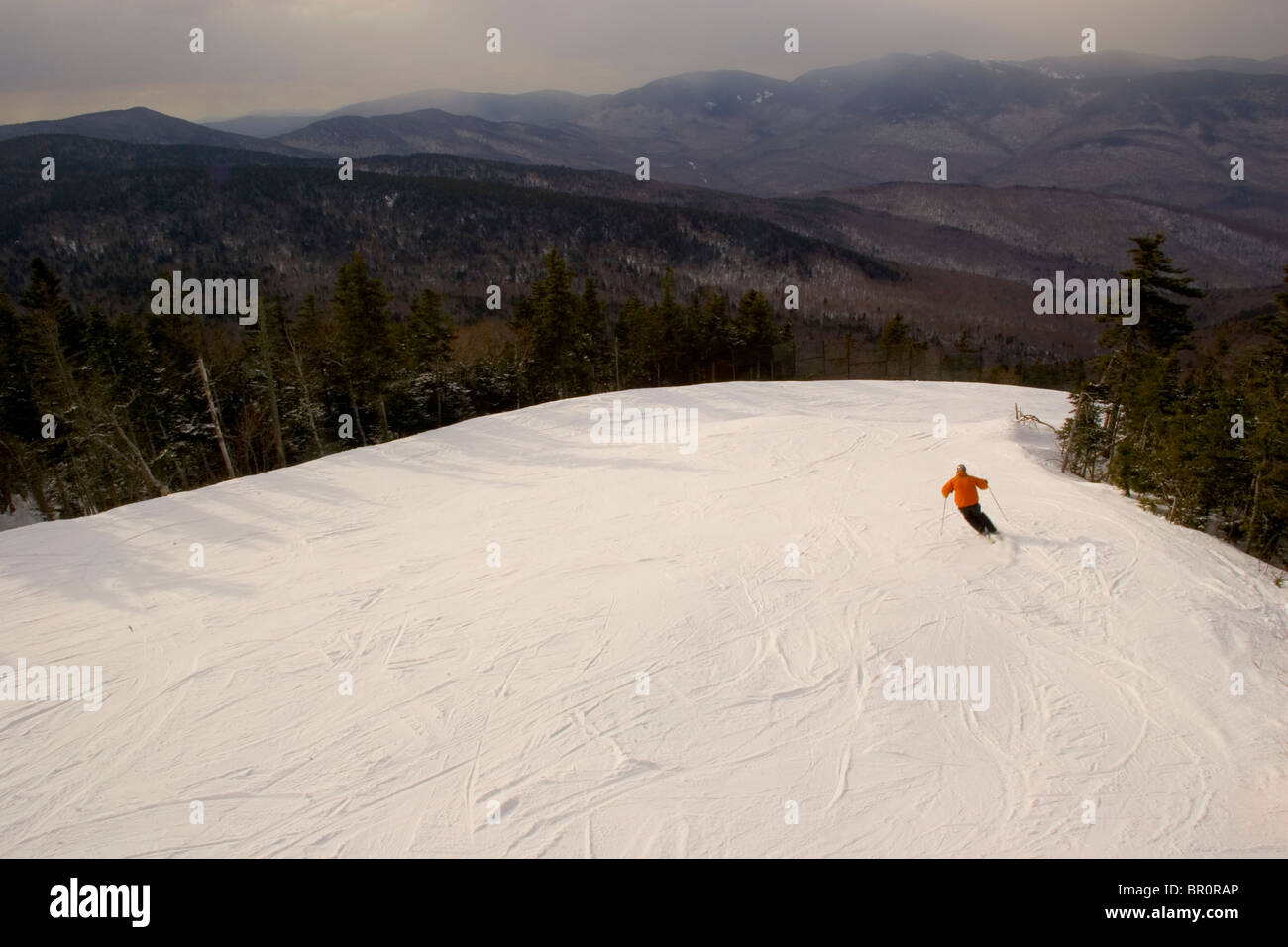 Skiing at Sunday River in Bethel, Maine. Stock Photo