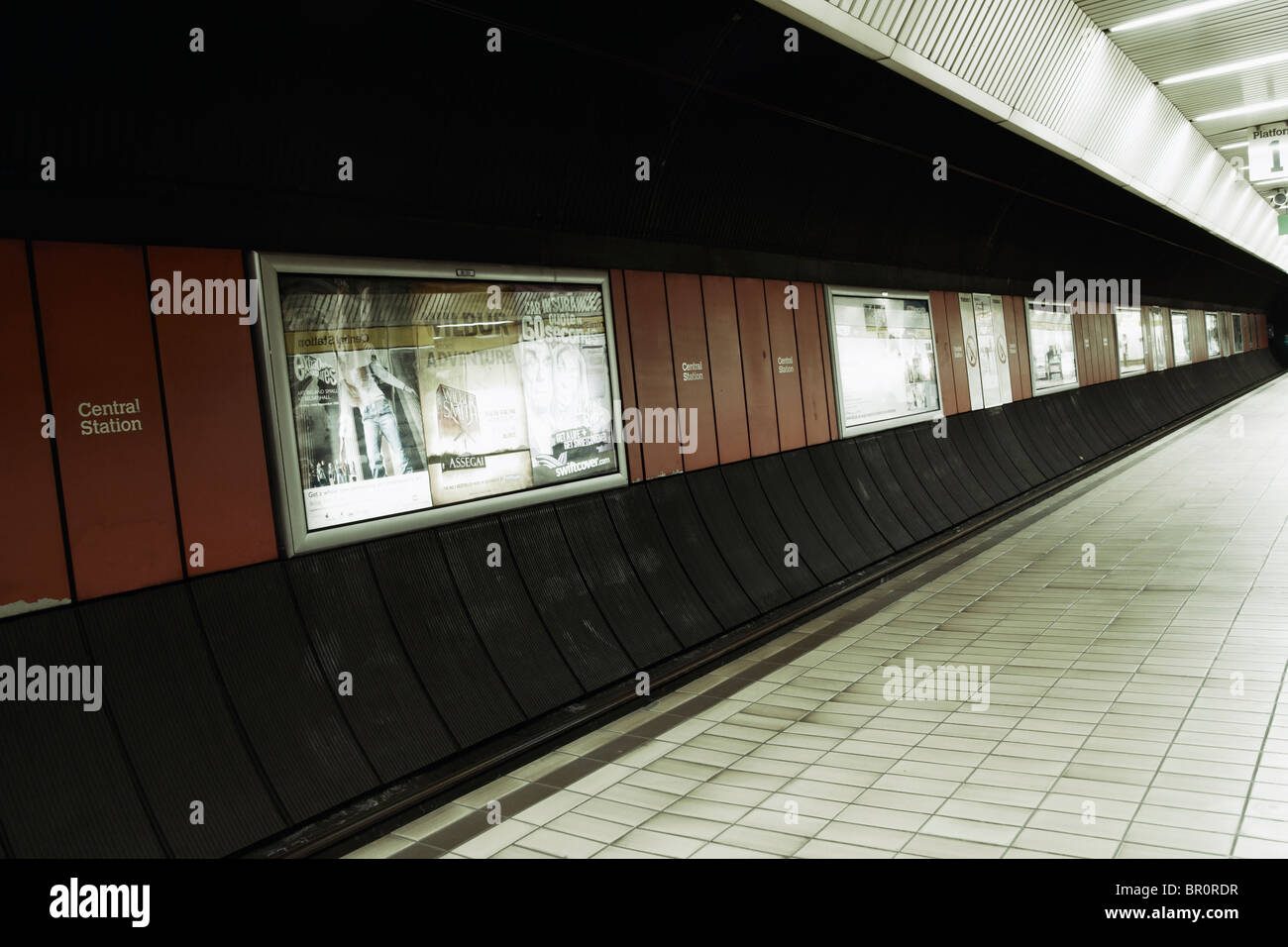 Empty metro platform in Newcastle upon Tyne, England, UK Stock Photo