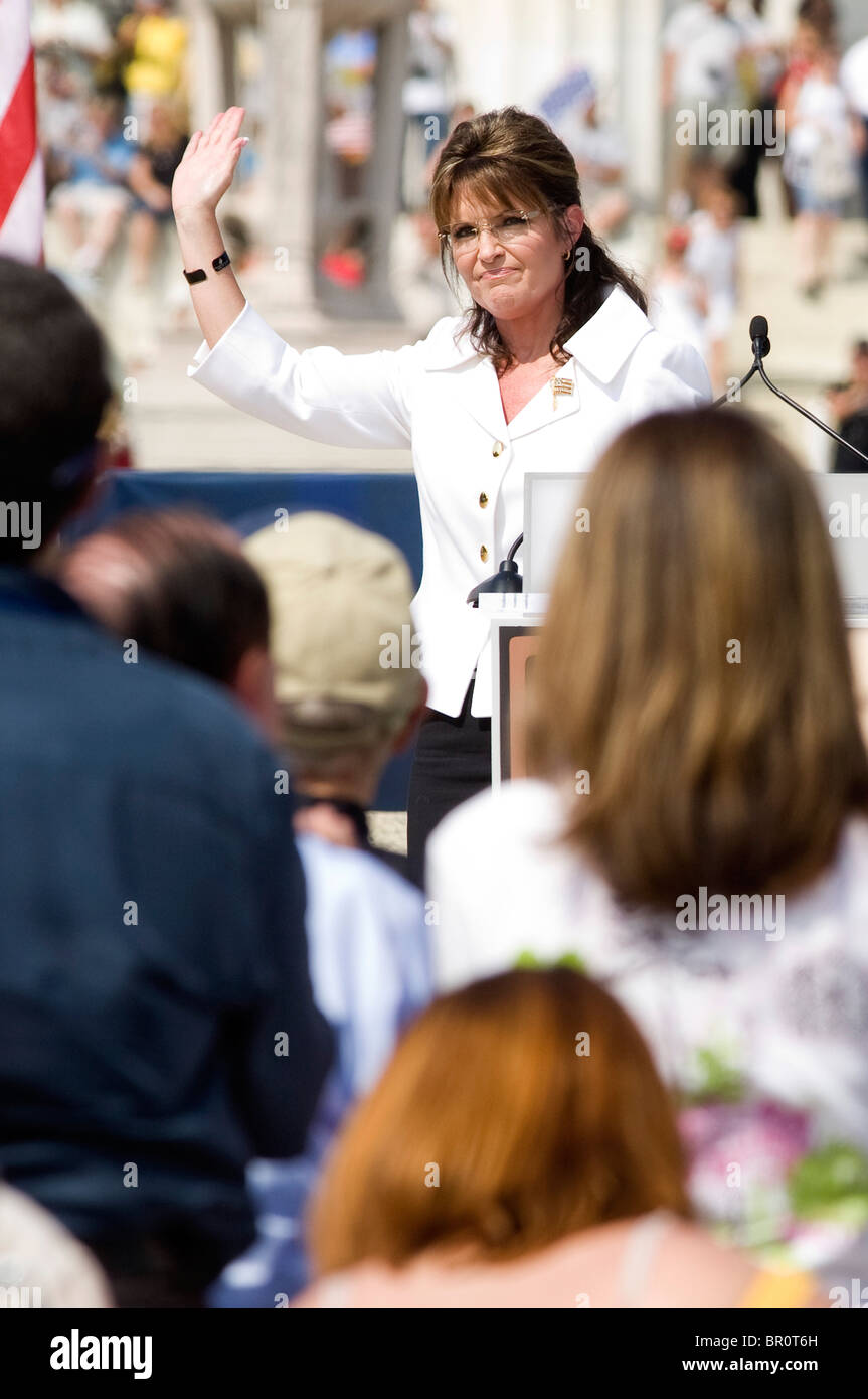 Sarah Palin at the Restoring Honor rally held at the Lincoln Memorial on the National Mall.  Stock Photo