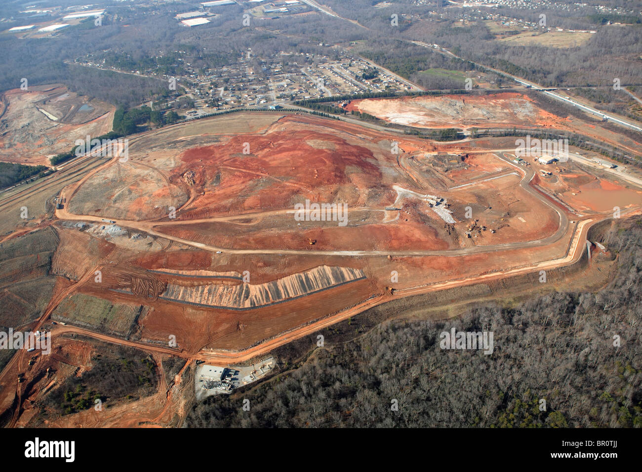 Aerial view of a solid waste landfill in Greenville, SC. Stock Photo