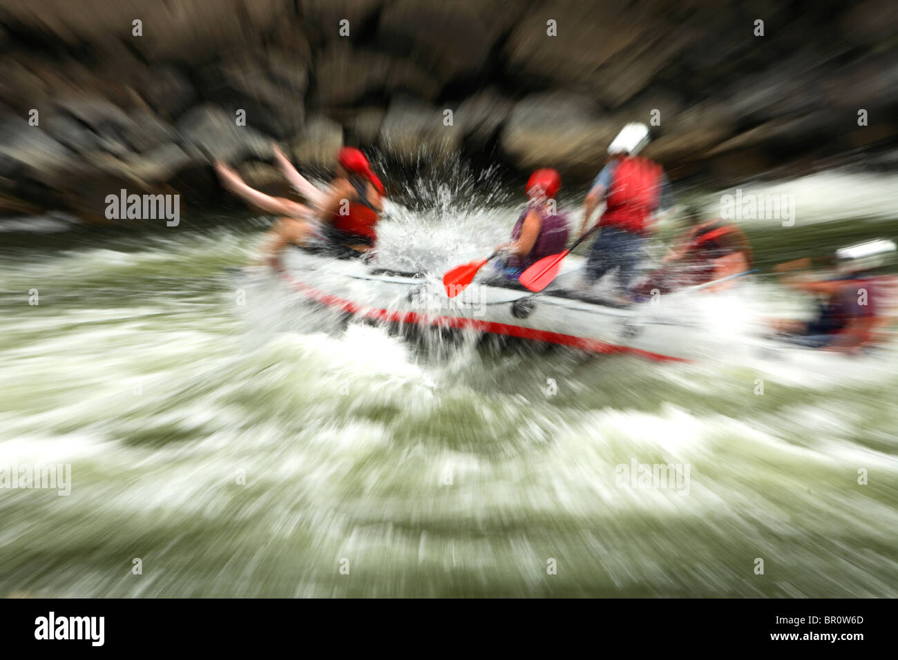 Whitewater rafters on the New River near Fayetteville, WV. (blurred motion) Stock Photo