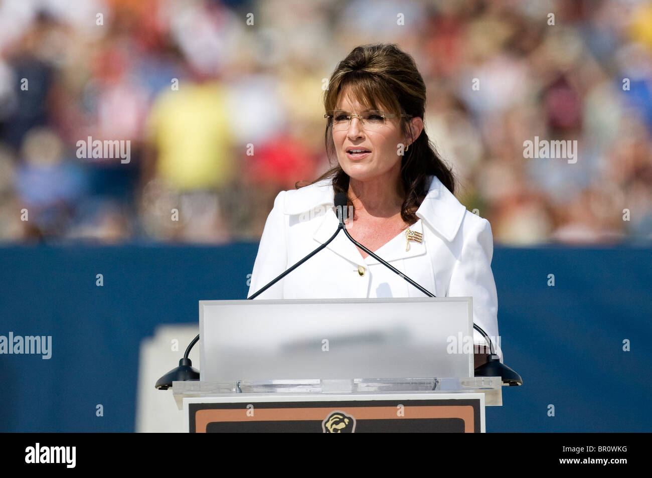 Sarah Palin at the Restoring Honor rally held at the Lincoln Memorial on the National Mall.  Stock Photo