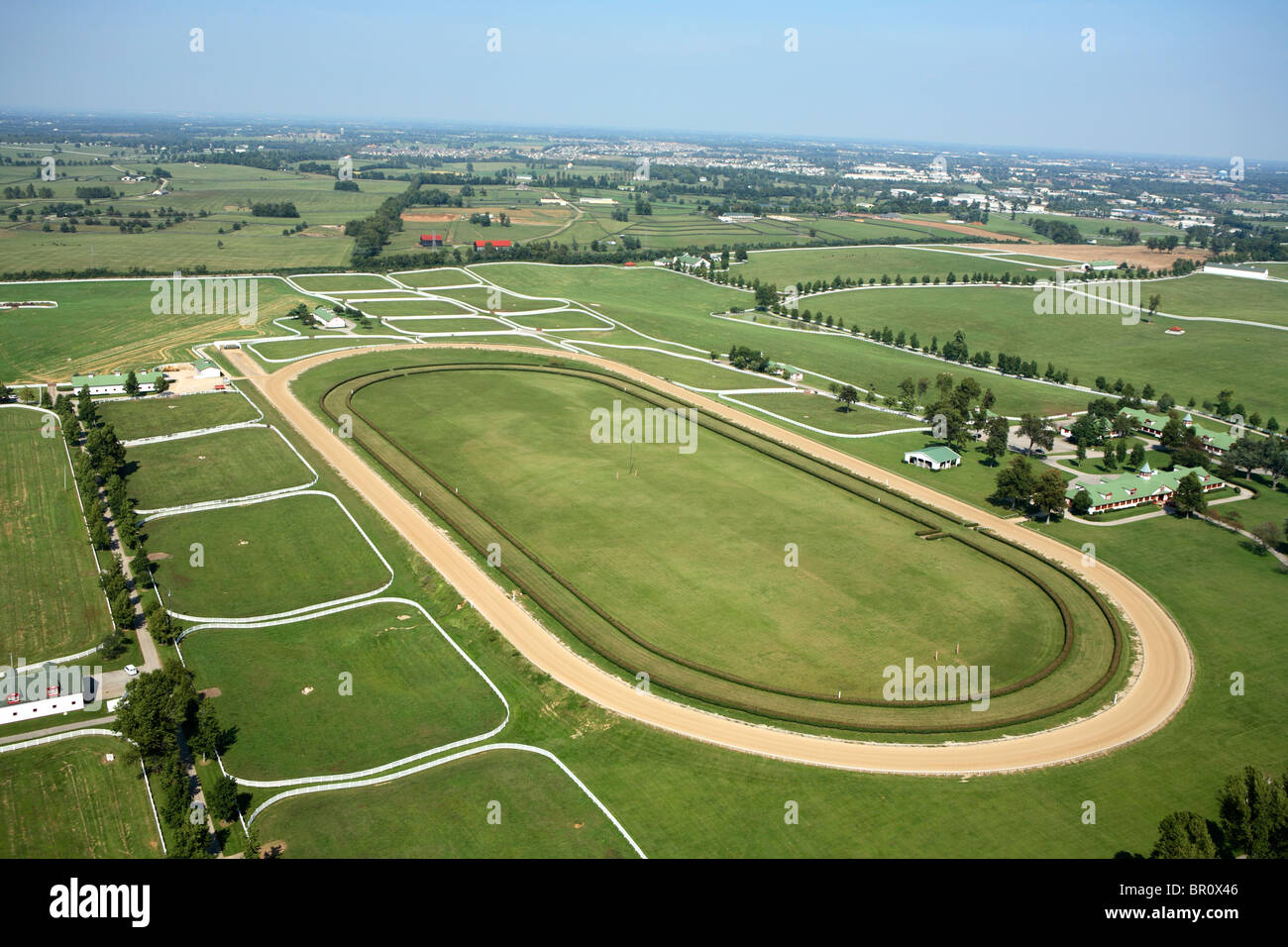 Aerial view of horse farm outside Lexington, KY. Stock Photo