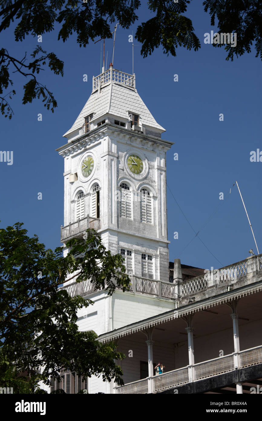 The clock tower of the House of Wonders in Stone Town, Zanzibar