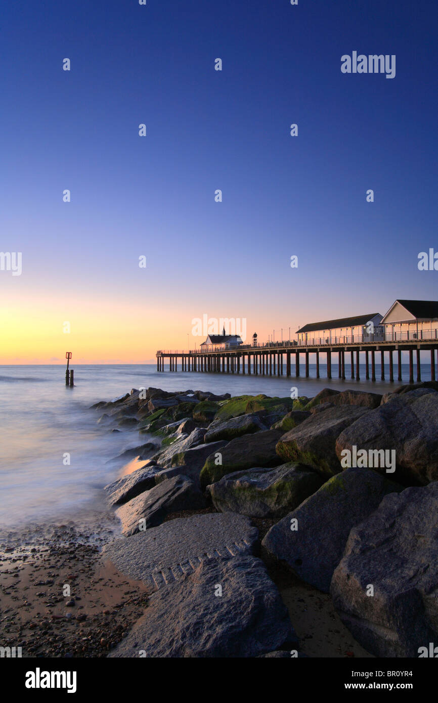 'Southwold Suffolk' Pier sunrise on a August morning in summer. Stock Photo