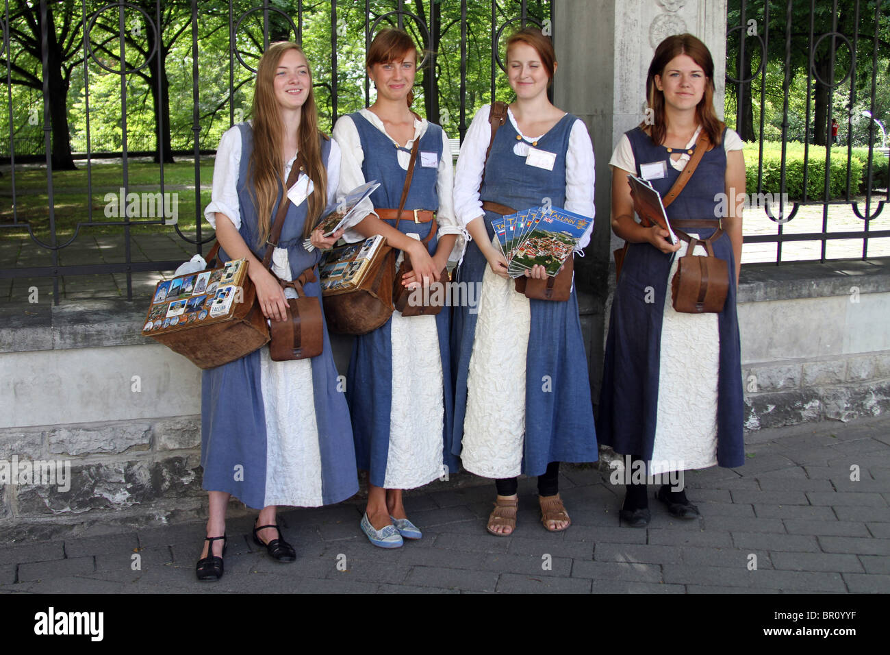 Women in traditional costume in Tallinn, Estonia Stock Photo