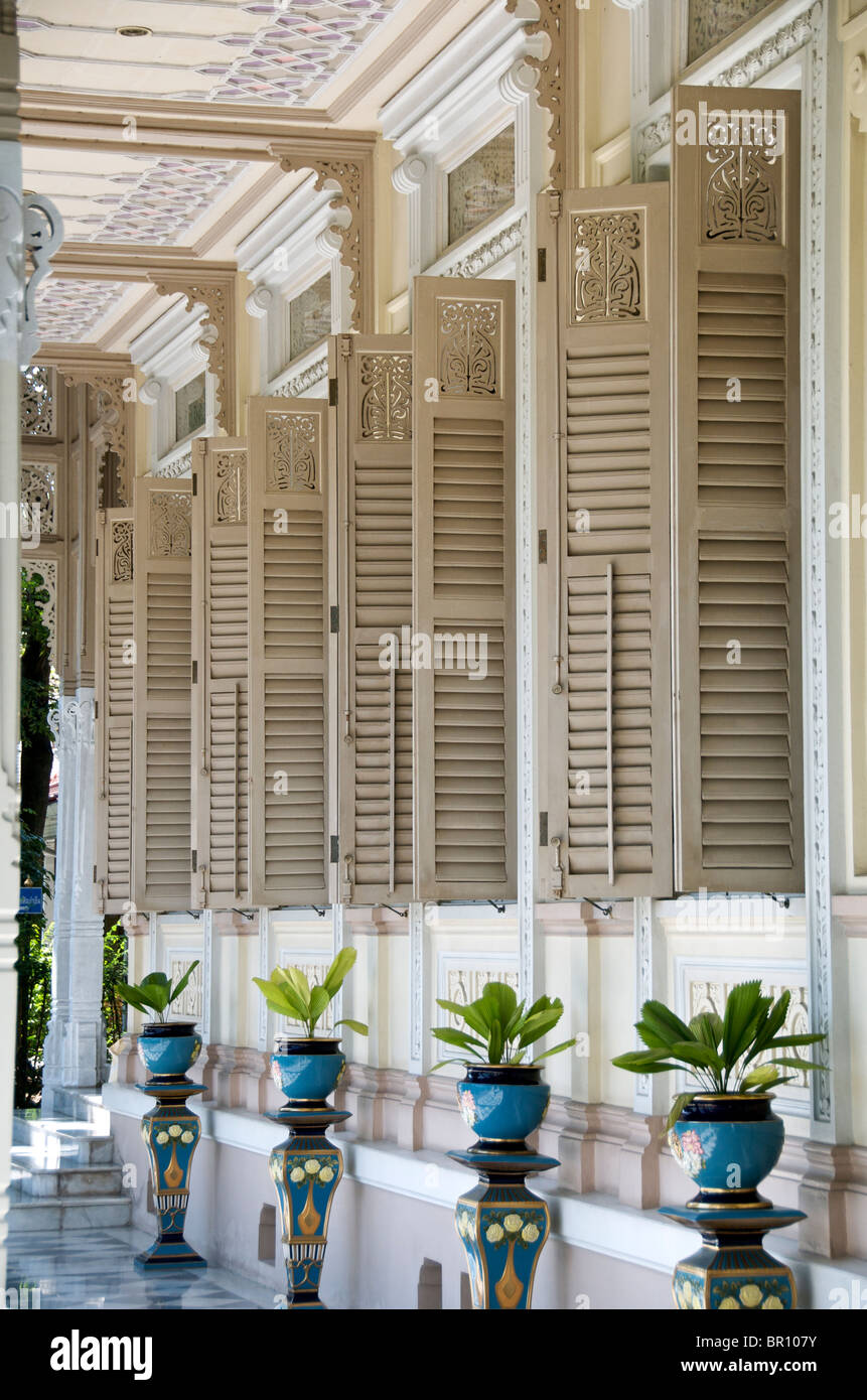 Window shutters in the verandah of Abhisek Dusit Throne Hall Dusit Palace Park Bangkok Thailand Stock Photo