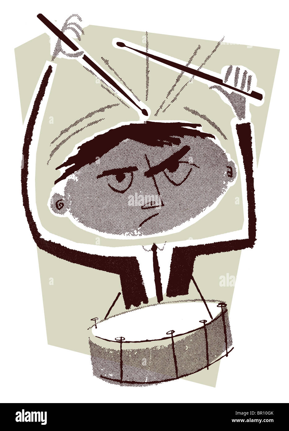 An angry little drummer boy Stock Photo