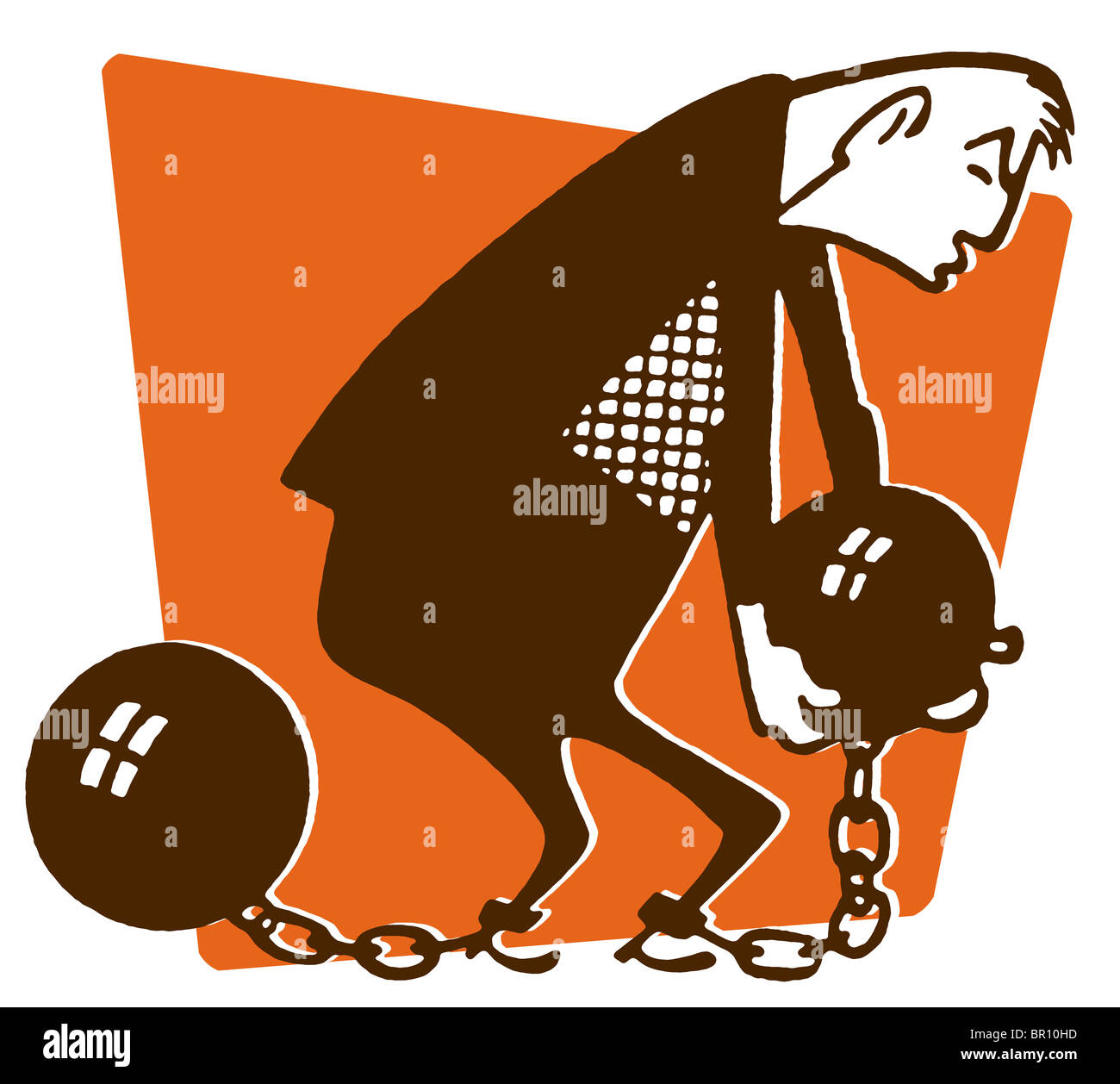 An illustration of a man carrying a ball and chain Stock Photo