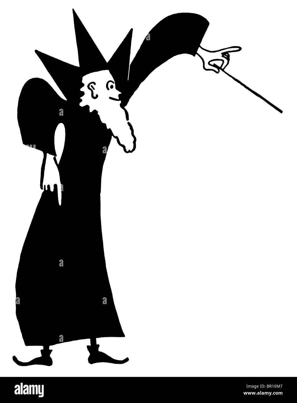 A black and white version of a whimsical wizard Stock Photo