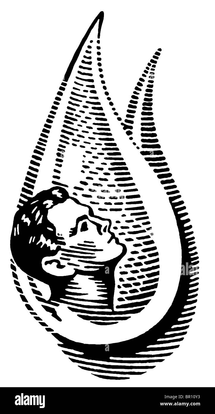 A black and white version of an man in a water drop Stock Photo