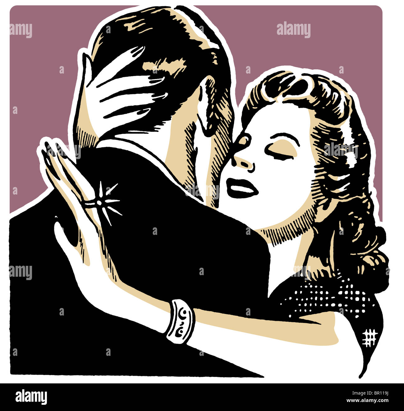 A vintage illustration of a couple embracing Stock Photo