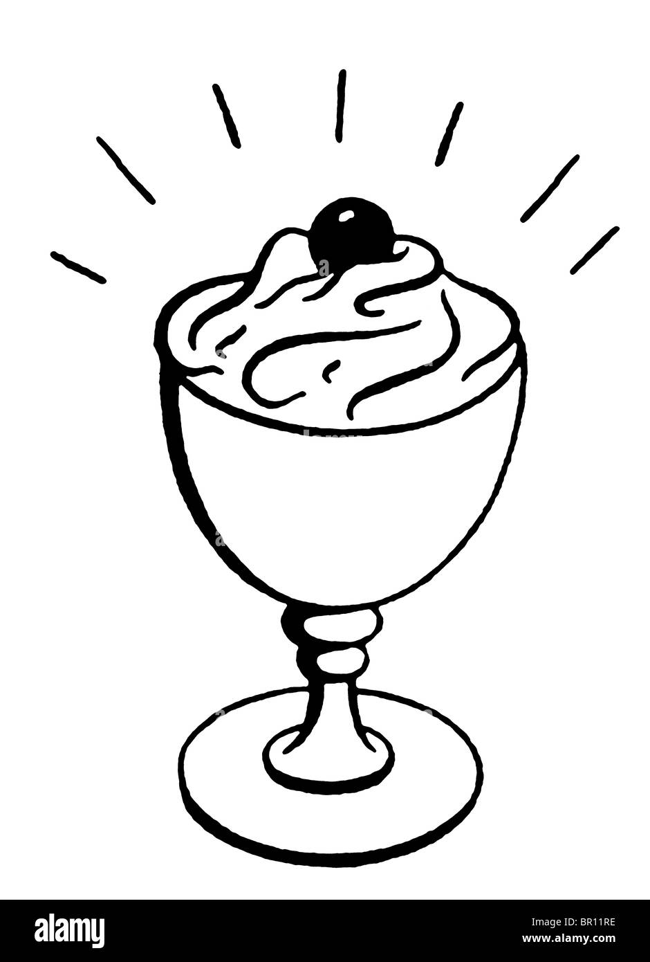 A black and white version of an illustration of an ice-cream Sunday Stock Photo