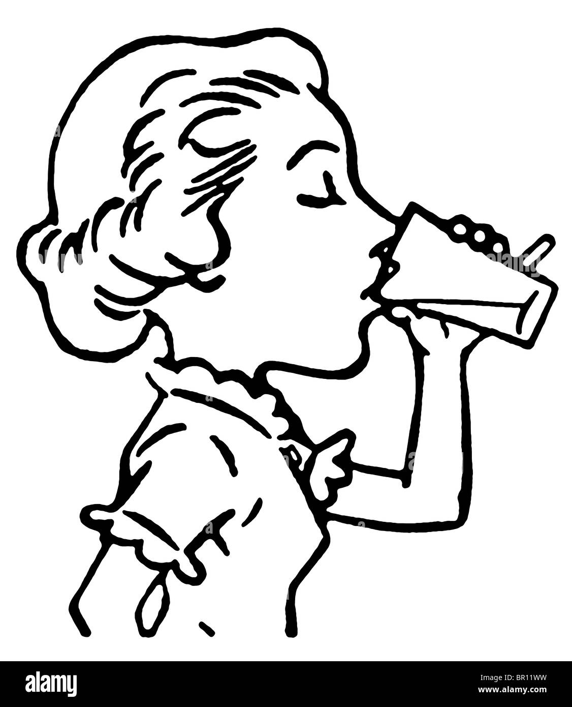 A black and white version of a line drawing of a woman enjoying a ...