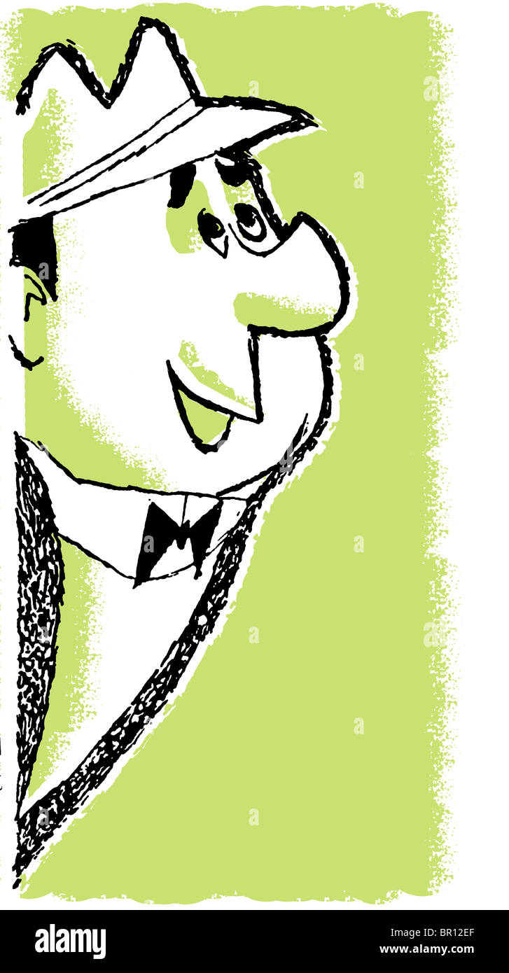 A cartoon style drawing of a smartly dressed man Stock Photo
