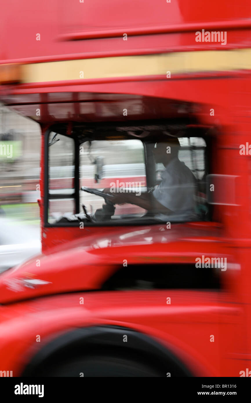 London routemaster bus on the move Stock Photo