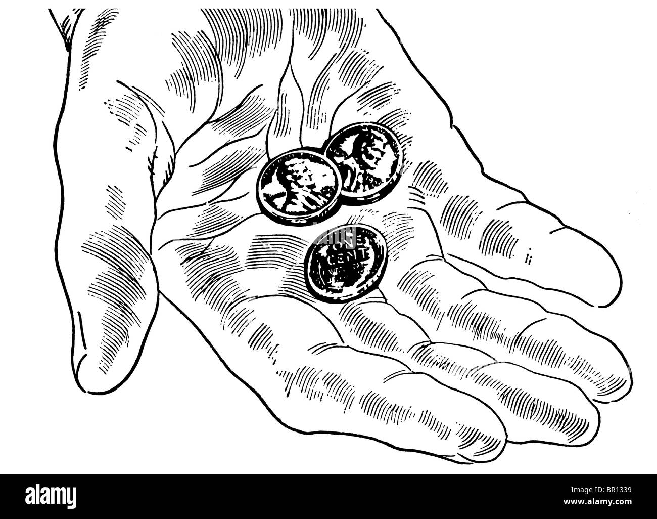 A black and white version of a hand with nothing more than a few